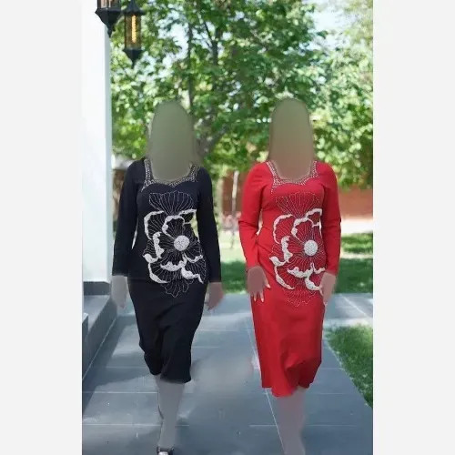 پیراهن میدی مجلسی زنانه مدل فلورا رنگ سبز جنس کرپ کش دالقیچ قد 120