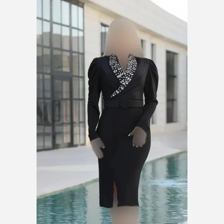 تونیک مجلسی زنانه مدل دلربا کرپ قواصی سنگ دوزی شده رنگ مشکی