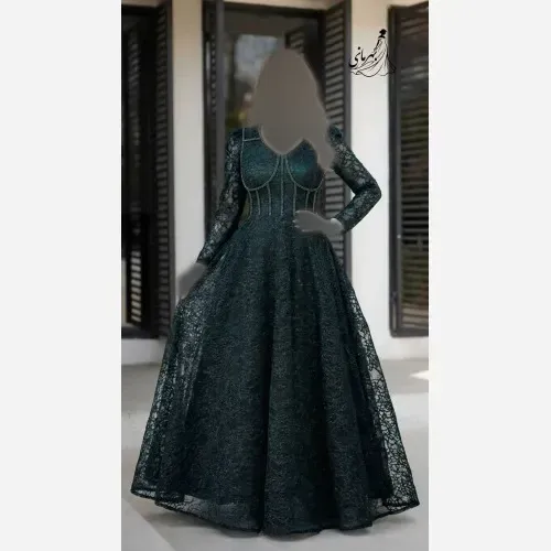 پیراهن مجلسی زنانه مدل سارا دانتل سنگدوزی شده کاپدار قد 155 سایز 40 تا 52