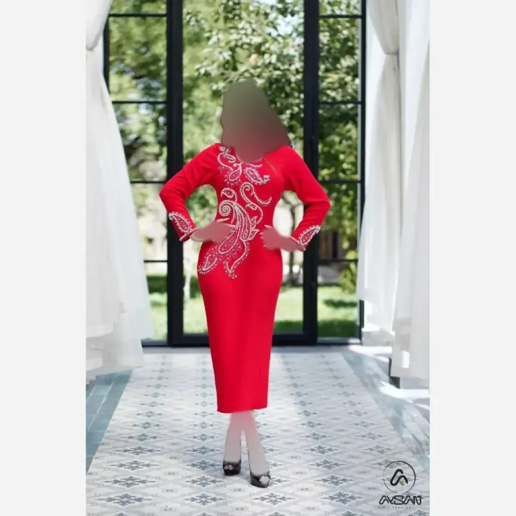 پیراهن میدی مجلسی زنانه مدل سونای جنس کرپ کش دالقیچ سایز 38 تا 52