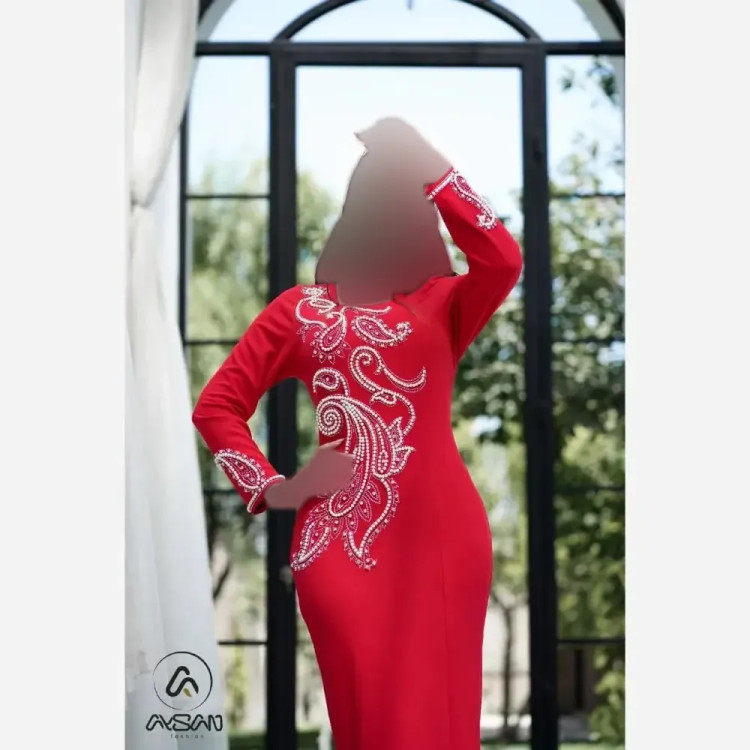 پیراهن میدی مجلسی زنانه مدل سونای جنس کرپ کش دالقیچ سایز 38 تا 52