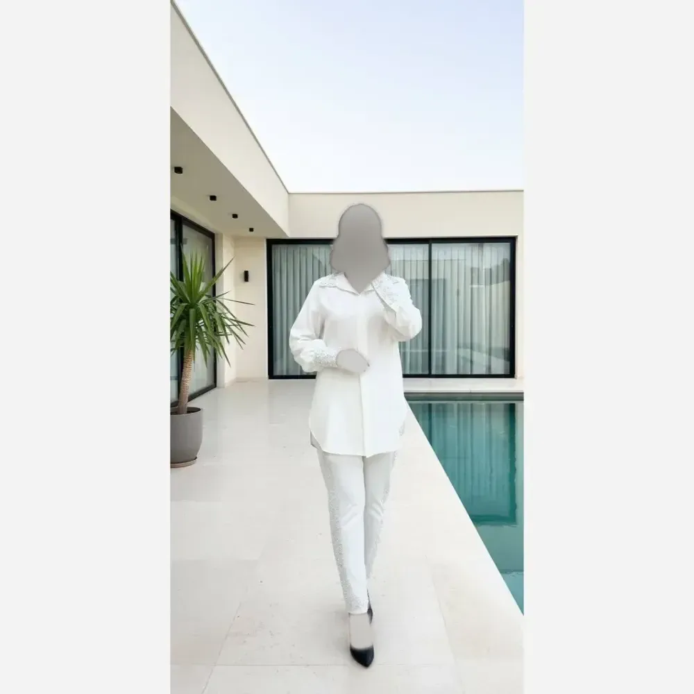 ست شومیز شلوار زنانه جنس مازراتی نگیندار و مروارید دوزی شده