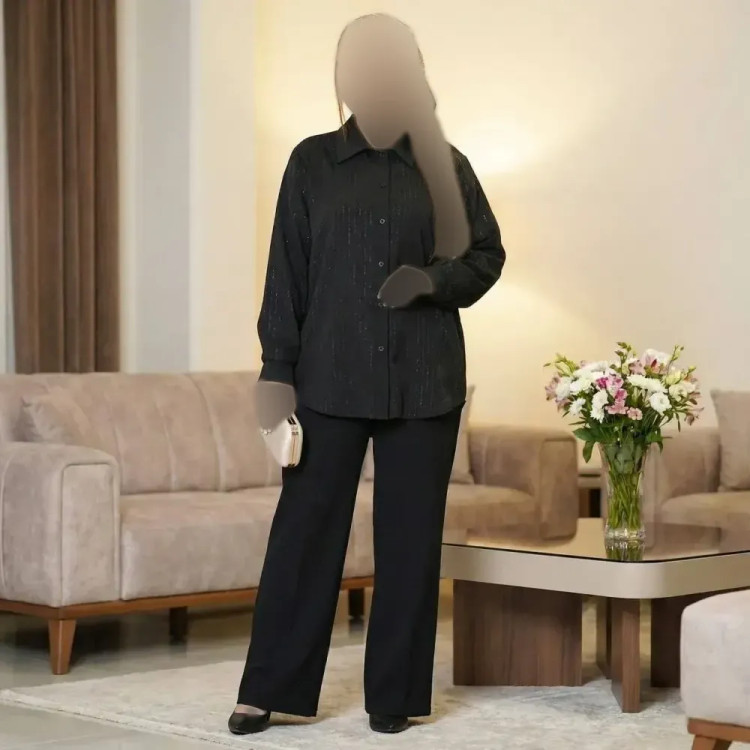 شومیز زنانه کرپ الیزه نگیندار دکمهدار سایز 38 تا 60
