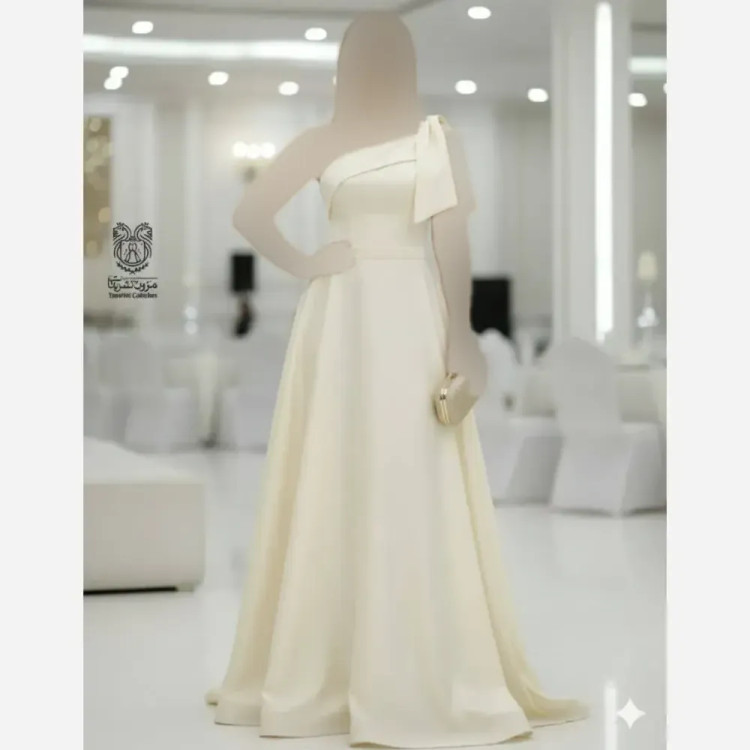 پیراهن زنانه مجلسی ساتن آمریکایی مدل سرشانه پاپیون سبک رومی سایز 36 تا 52