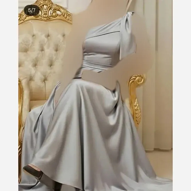 پیراهن زنانه مجلسی ساتن آمریکایی مدل سرشانه پاپیون سبک رومی سایز 36 تا 52
