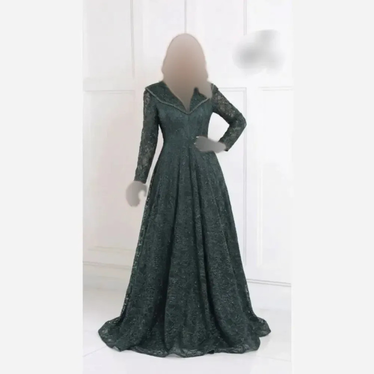 پیراهن مجلسی زنانه مدل سایه گیپور دانتل سنگدوزی شده کاپدار قد 155 سایز 40 تا 52