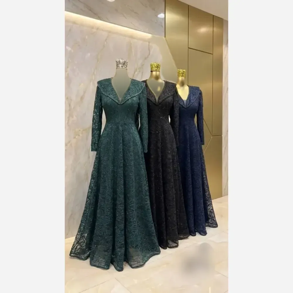 پیراهن مجلسی زنانه مدل سایه گیپور دانتل سنگدوزی شده کاپدار قد 155 سایز 40 تا 52