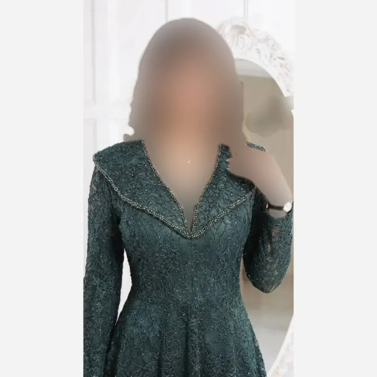پیراهن مجلسی زنانه مدل سایه گیپور دانتل سنگدوزی شده کاپدار قد 155 سایز 40 تا 52