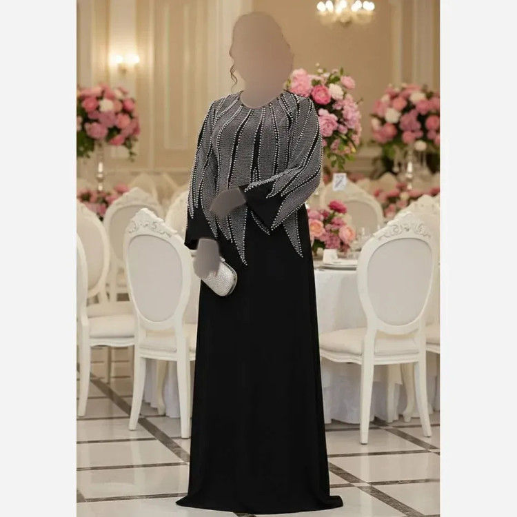 پیراهن ماکسی مجلسی زنانه مدل نازنین جنس کرپ دالقیچ رنگ مشکی