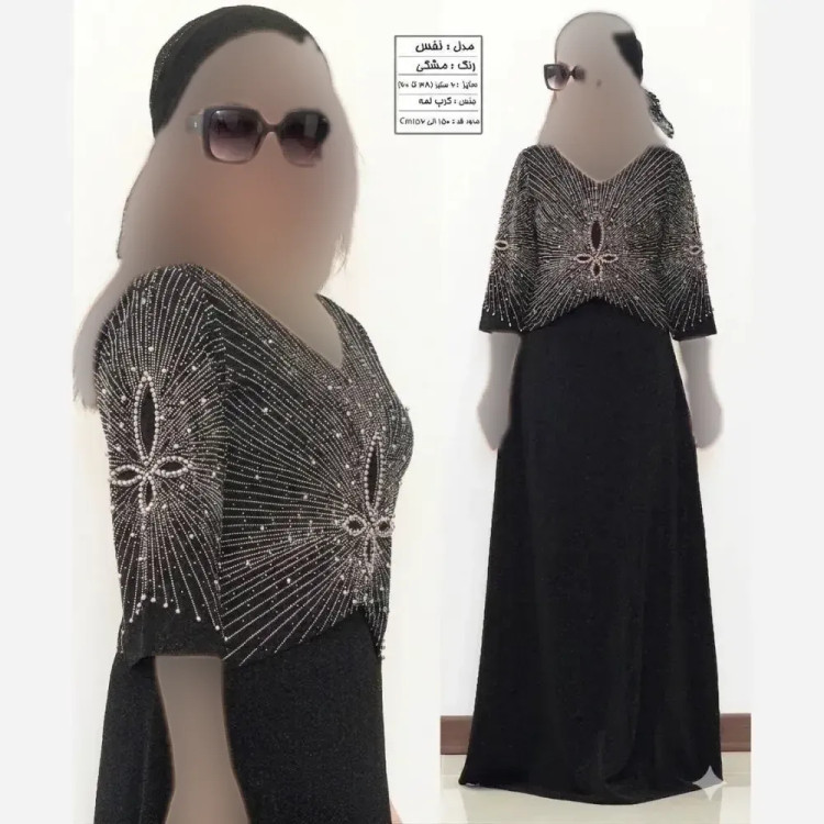 پیراهن ماکسی مجلسی زنانه کرپ لمه مشکی پشت زیپدار سایز 38 تا 48