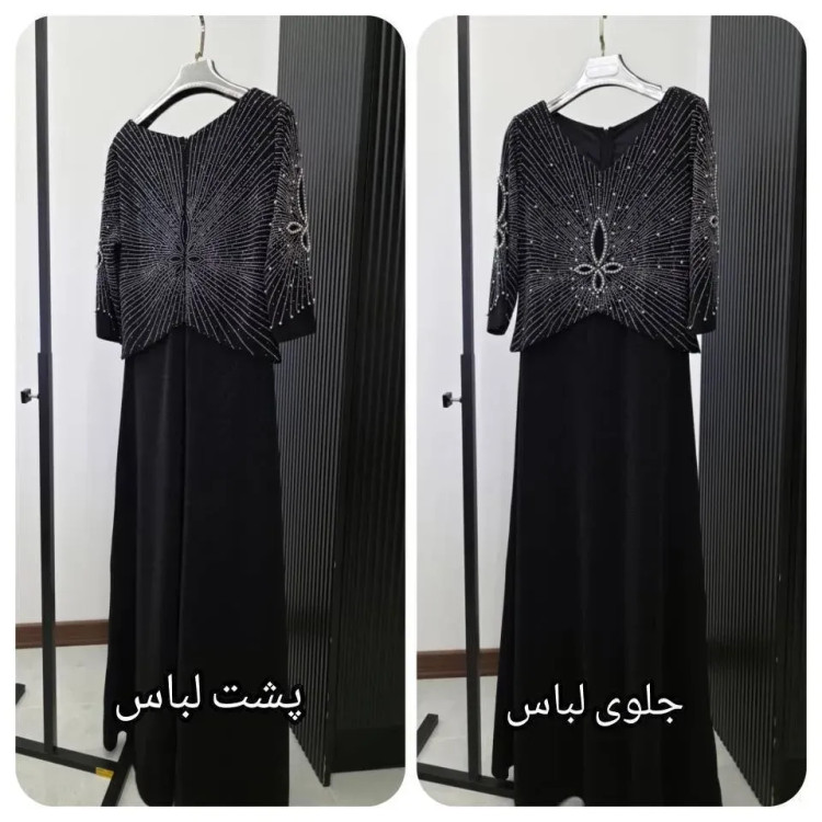 پیراهن ماکسی مجلسی زنانه کرپ لمه مشکی پشت زیپدار سایز 38 تا 48
