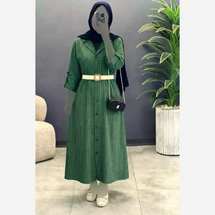کفتان زنانه مدل یاسمن جنس شانتون فری سایز با کمربند کنفی