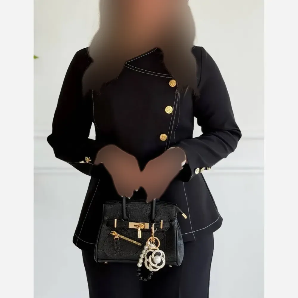کت شلوار زنانه مدل ترمه پارچه مازراتی درجه یک رنگ مشکی