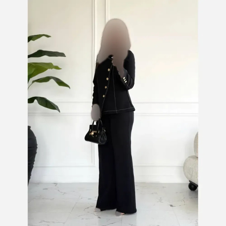 کت شلوار زنانه مدل ترمه پارچه مازراتی درجه یک رنگ مشکی