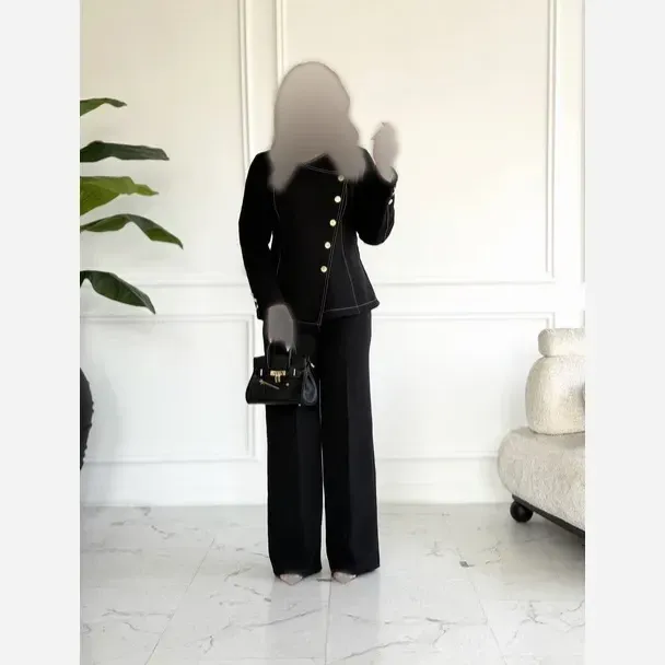 کت شلوار زنانه مدل ترمه پارچه مازراتی درجه یک رنگ مشکی