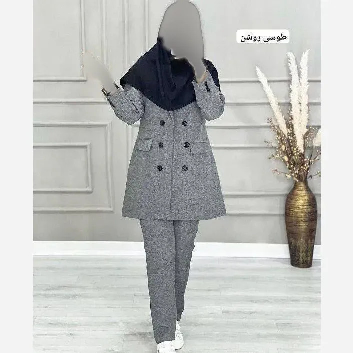 کت و شلوار اداری زنانه جنس فاستونی در سه رنگ مشکی سرمه ای طوسی