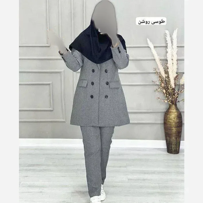 کت و شلوار اداری زنانه جنس فاستونی در سه رنگ مشکی سرمه ای طوسی