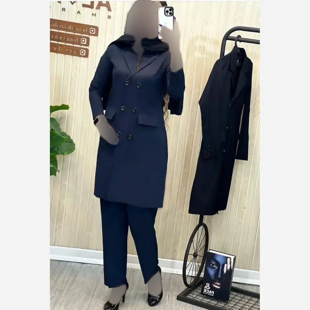 کت و شلوار اداری زنانه جنس فاستونی در سه رنگ مشکی سرمه ای طوسی