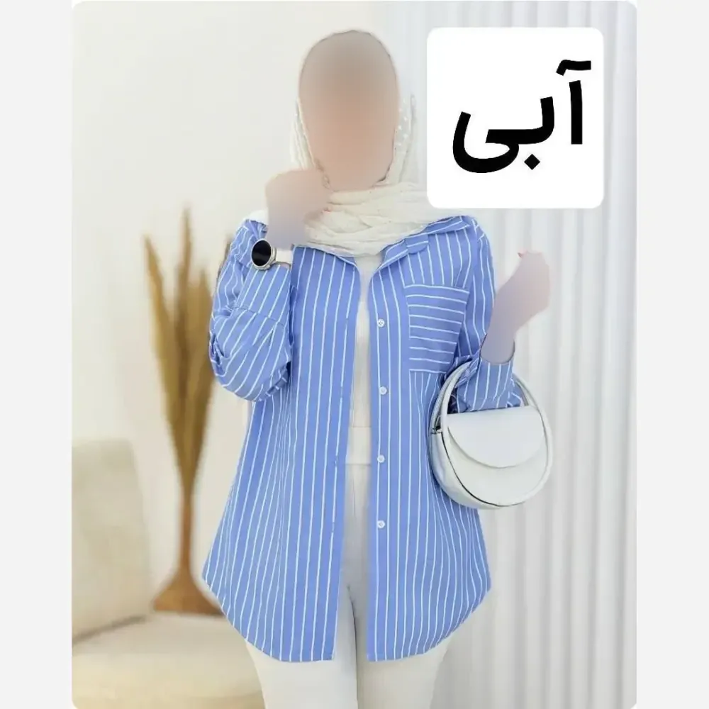 شومیز راه راه لینن زنانه مدل جیب دار با پشت پیله دار