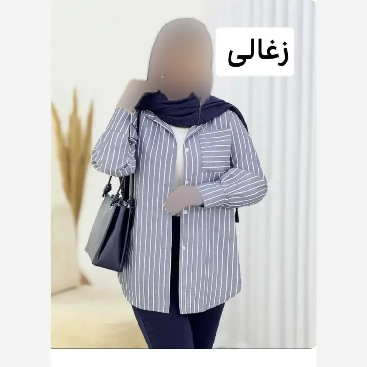 شومیز راه راه لینن زنانه مدل جیب دار با پشت پیله دار