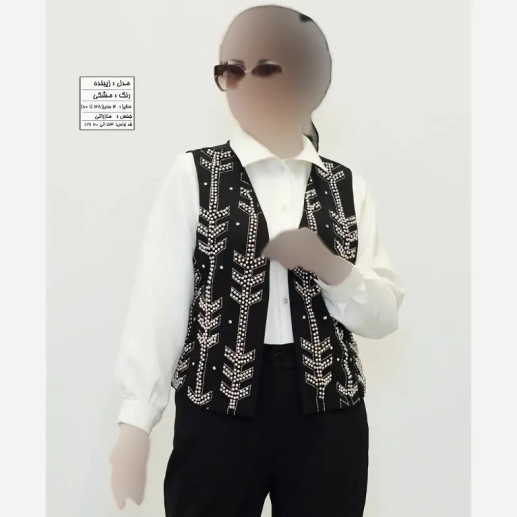 جلیقه زنانه مجلسی مدل زیبنده جنس سوپر مازراتی مشکی نگیندار سایز 38 تا 54