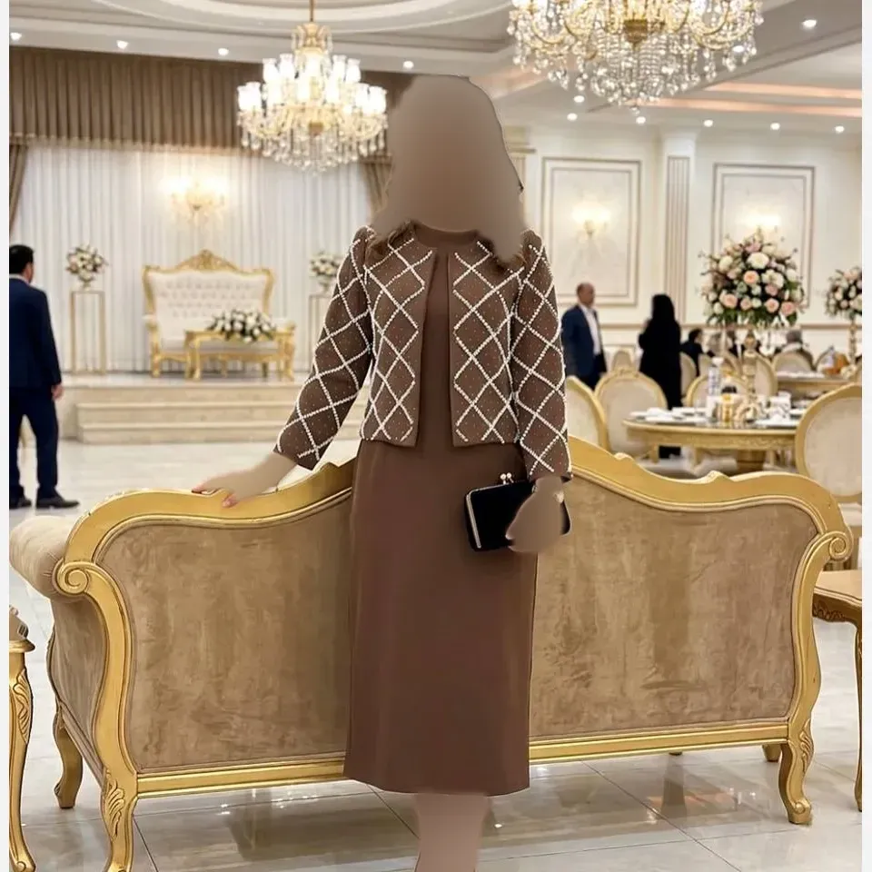 ست کت و سارافون زنانه مدل روجا جنس سوپر مازراتی با خرجکار نگین و مروارید