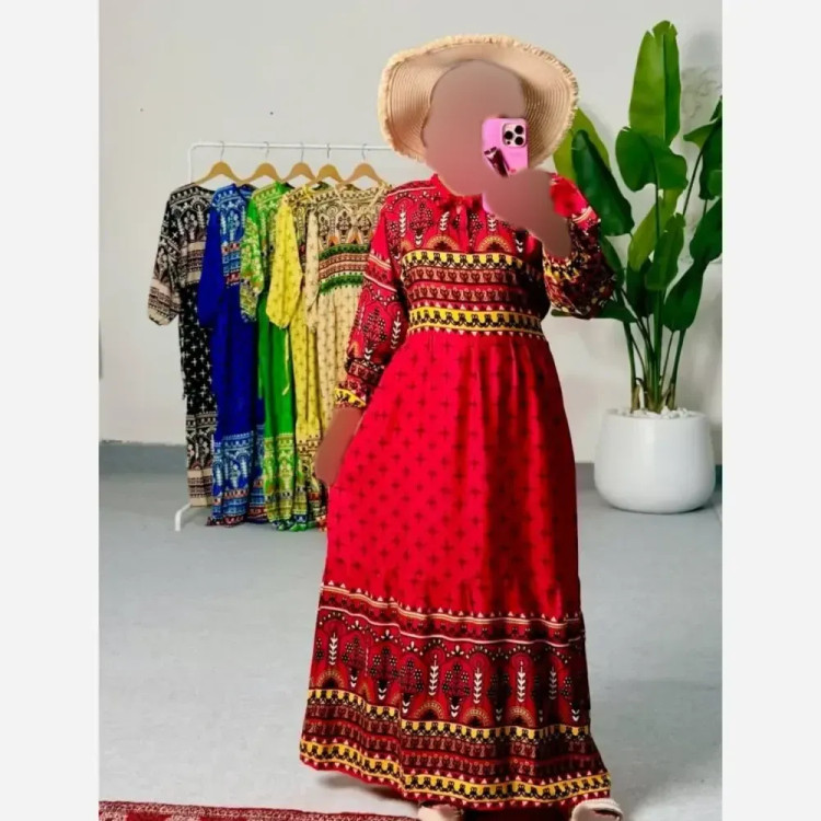پیراهن نخی زنانه حاشیه دار مدل آیدا فری سایز