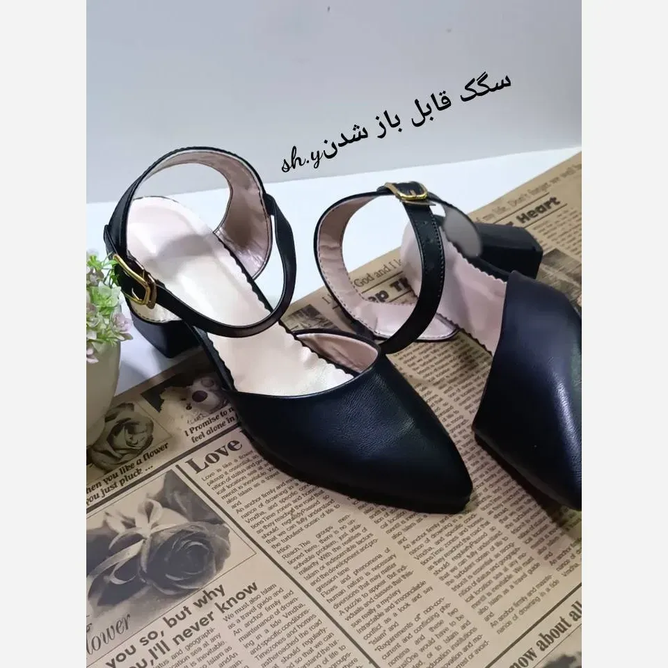 کفش مجلسی زنانه مدل بهار پاشنه 5 سانت چرم بیاله مشکی