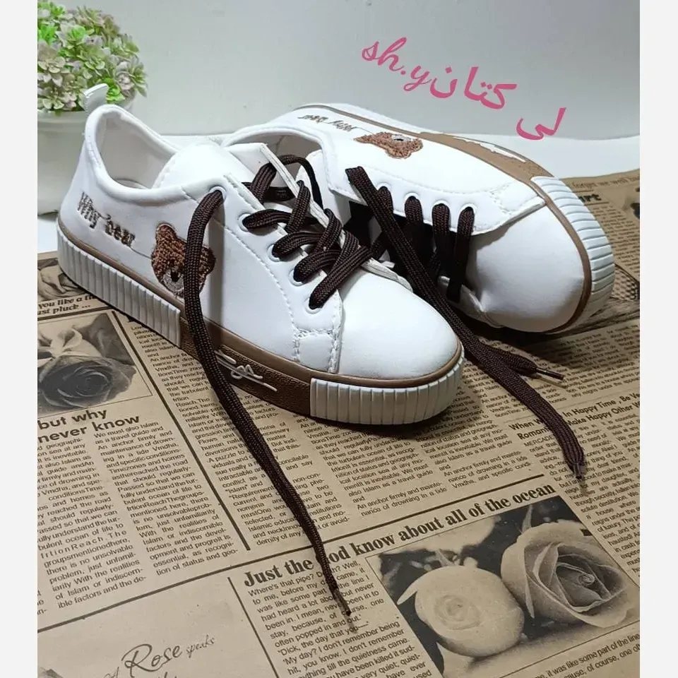 کفش ونس خرسی زنانه جنس لی کتان با لژ 2 سانت و قالب استاندارد
