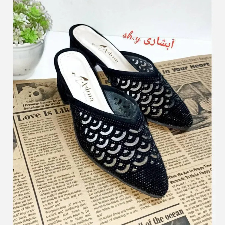 کفش مجلسی زنانه نگین کوب تارا پاشنه 5 سانت جنس تور و سوییت