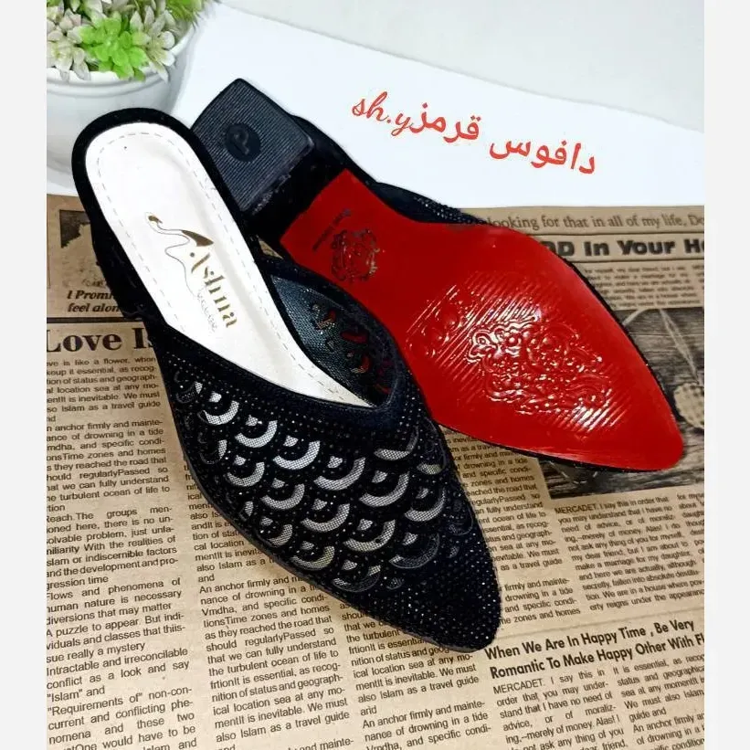 کفش مجلسی زنانه نگین کوب تارا پاشنه 5 سانت جنس تور و سوییت