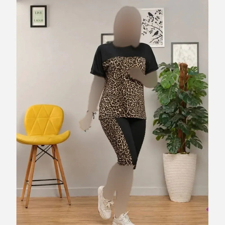 ست تیشرت و شلوارک زنانه نسا جنس فلامنت الیزه فول کش فری سایز