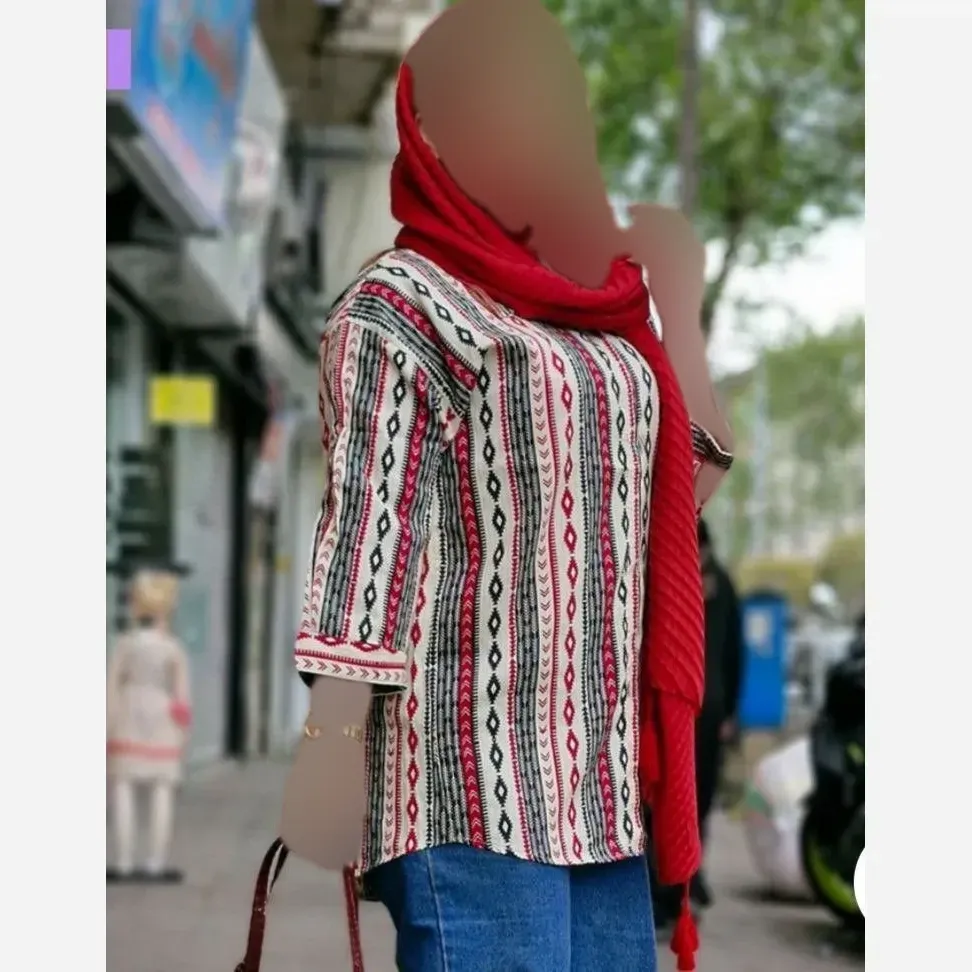 تونیک کیمونو یقه کوبایی منگوله دار زنانه جنس کراش خنک فری سایز رنگ خردلی