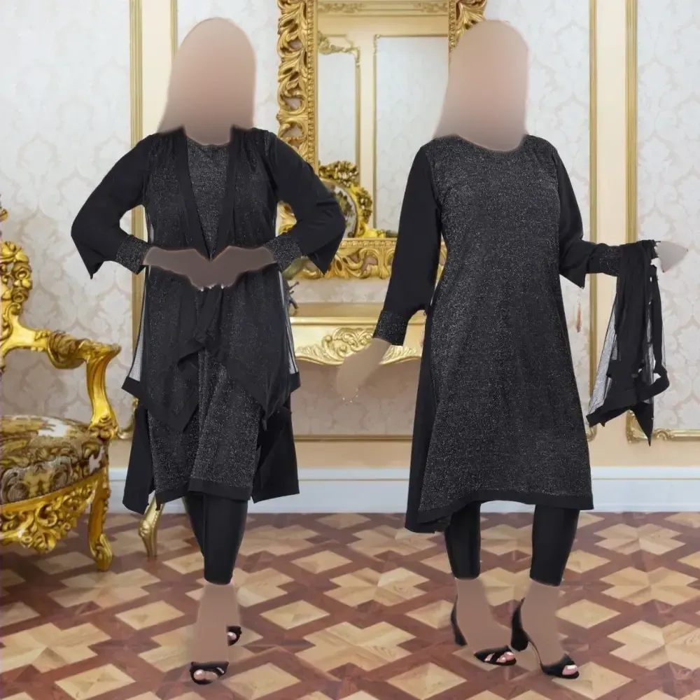 لباس مجلسی زنانه دو تیکه لمه آستین منگوله دار فری سایز