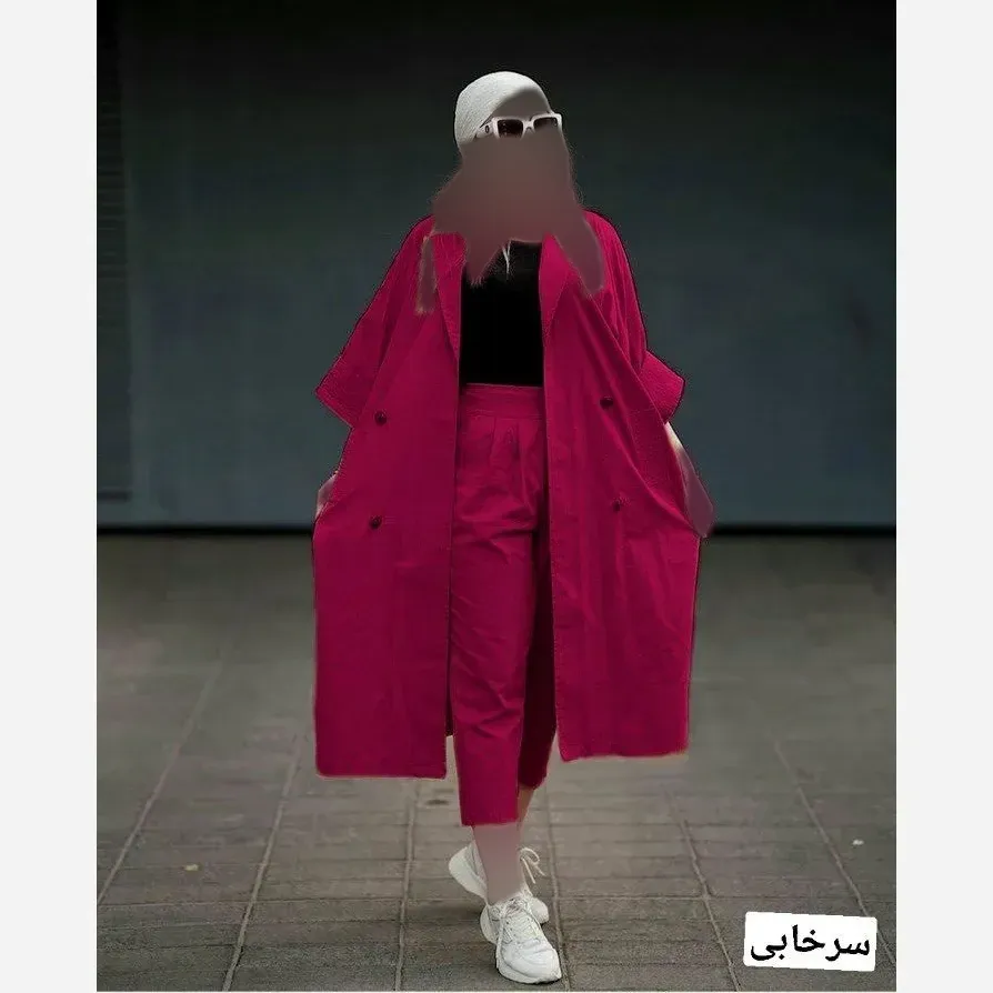 ست مانتو شلوار زنانه مدل شقایق جنس میکرو کجراه فری سایز رنگ سرخابی