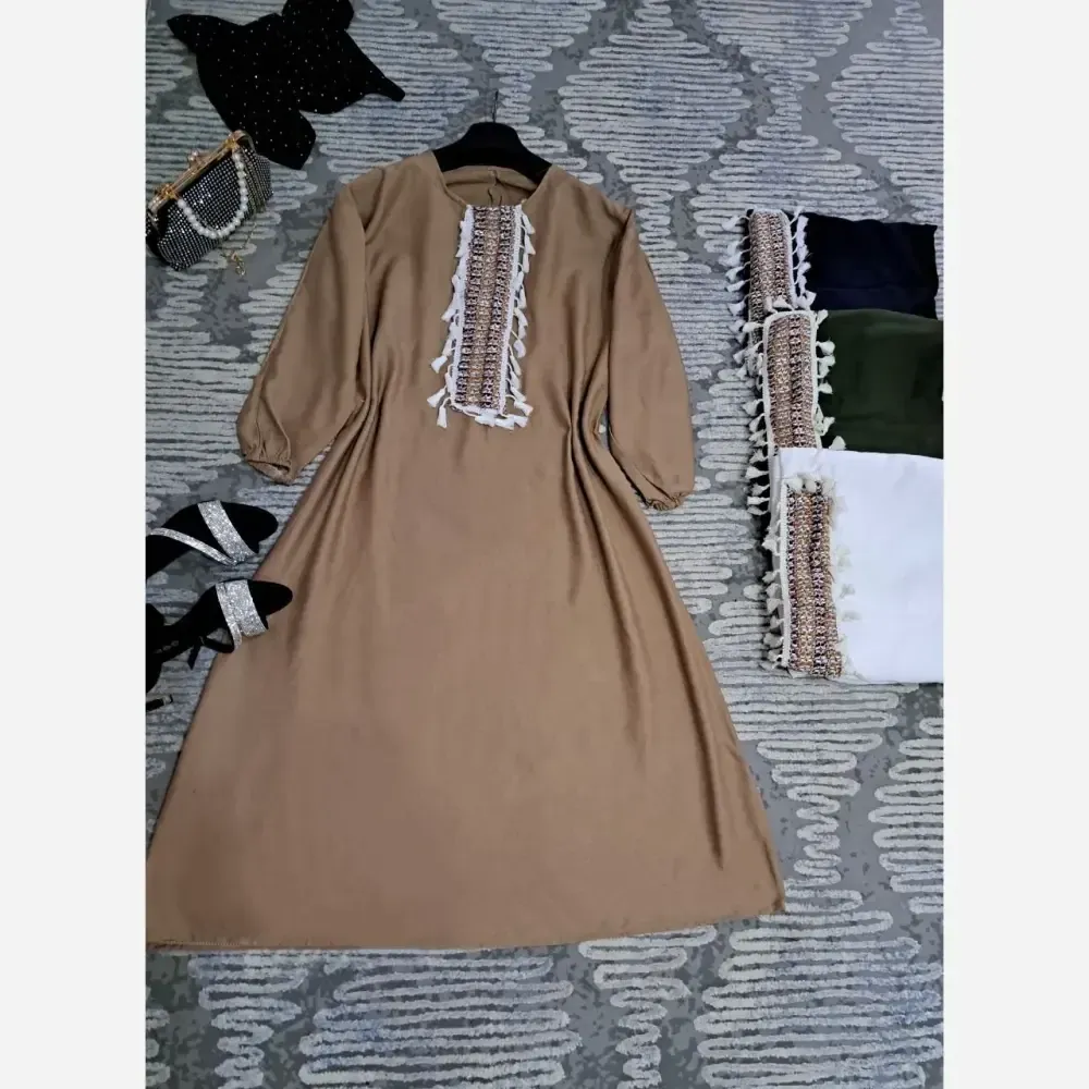 کفتان زنانه بلند یقه سنتی جنس کرسپو فری سایز