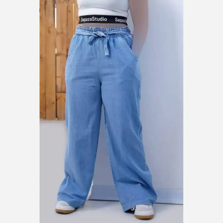 شلوار بگ طرح جین کمر کش کمربند دار قد 100 در 4 رنگ و 4 سایز