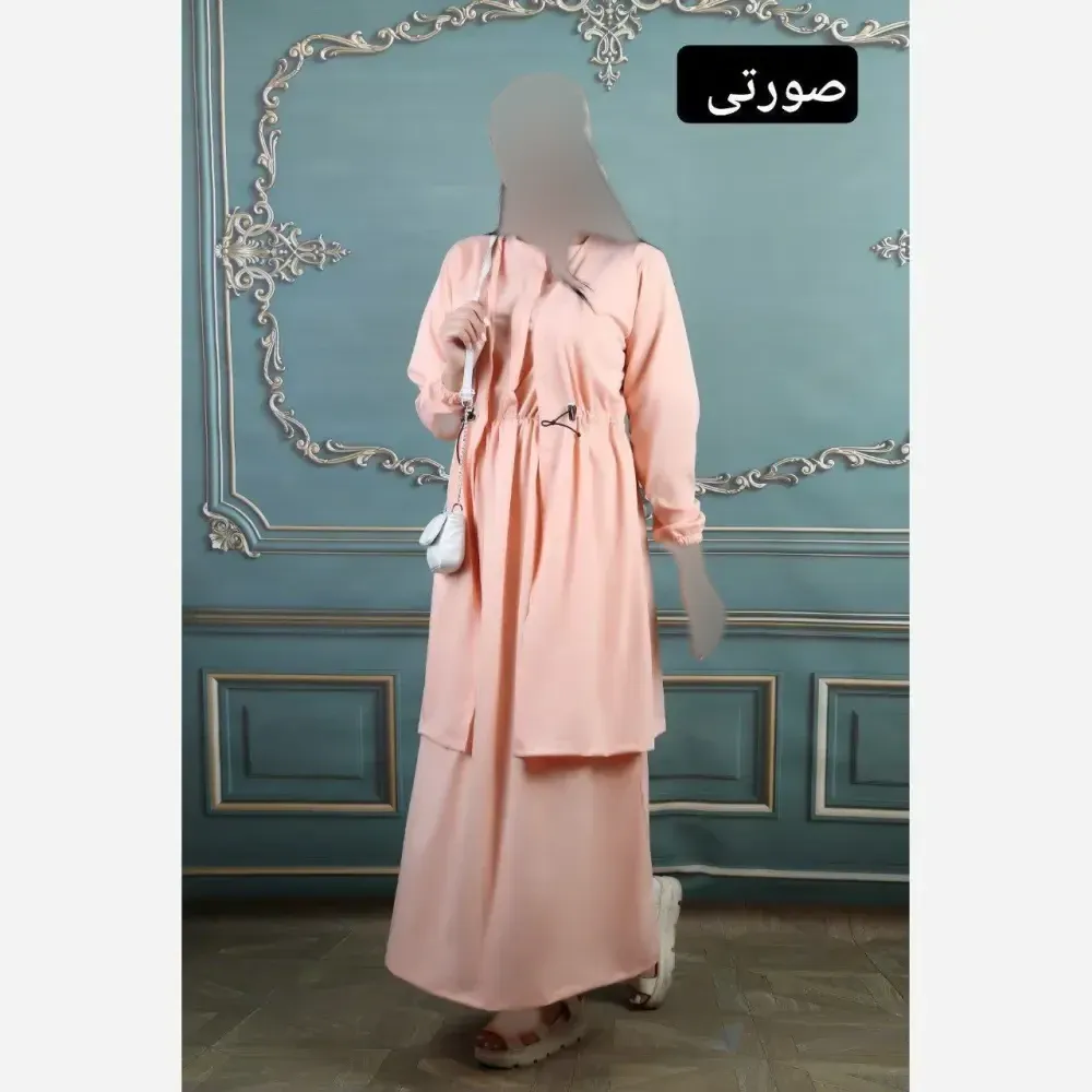 ست کت و سارافون زنانه مدل سلین جنس کرپ رنگ کالباسی فری سایز
