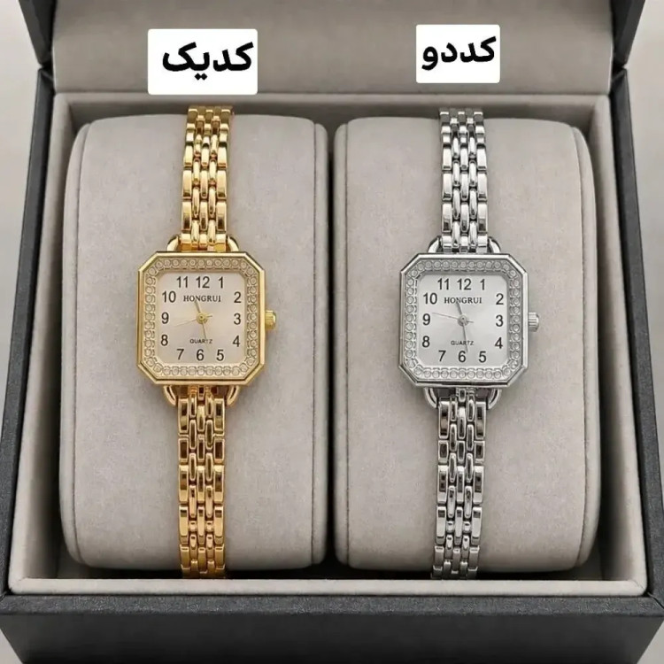 ساعت مچی زنانه و دخترانه مارک Hongrui صفحه هشت ضلعی نگیندار با بند استیل