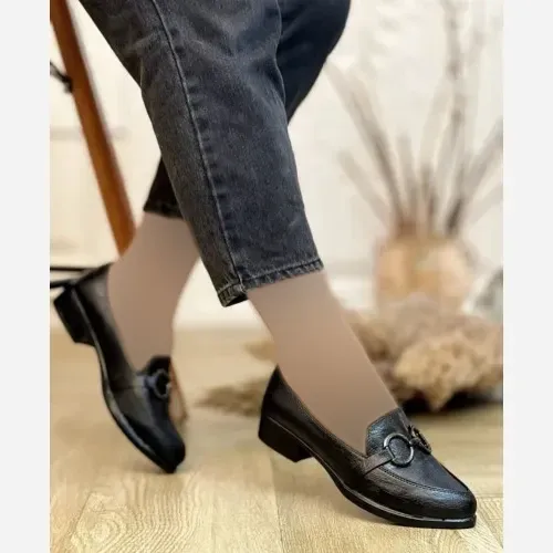 کفش کالج زنانه مدل عینکی رنگ مشکی با رویه چرم سوگو خارجی