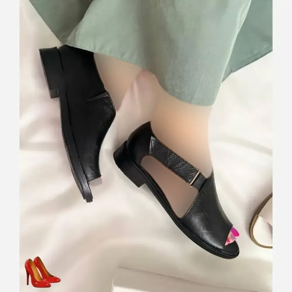 صندل زنانه نیکان رویه چرم تسلا رنگ مشکی