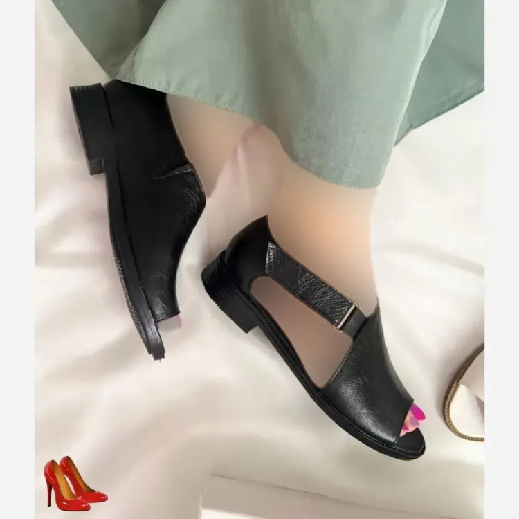 صندل زنانه نیکان رویه چرم تسلا رنگ مشکی