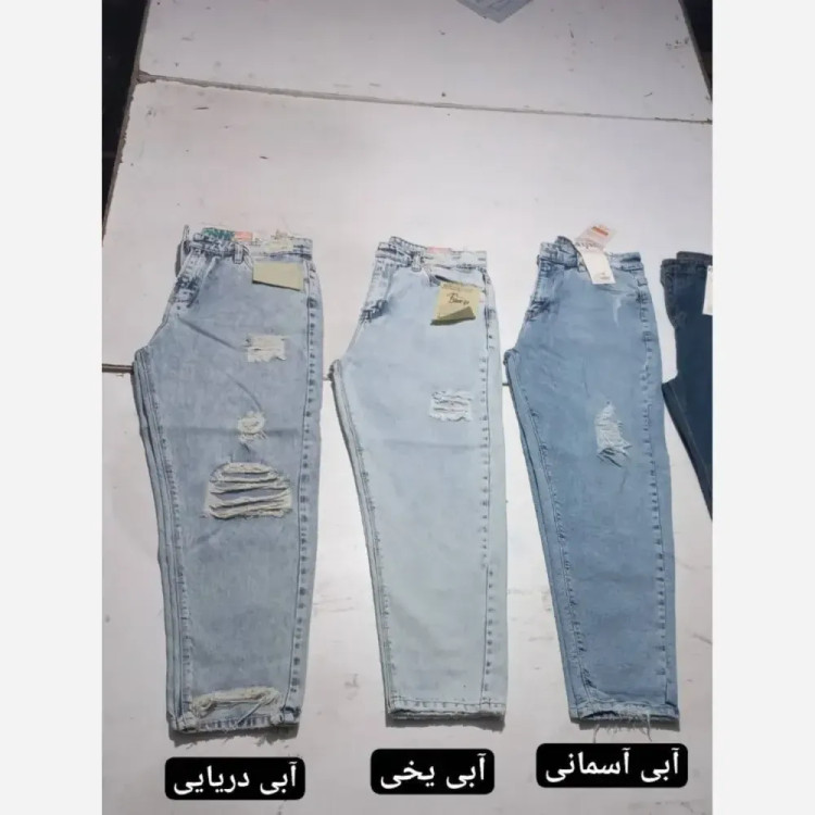 شلوار جین مام استایل زاپدار زنانه پارچه جین خارجی قد 90