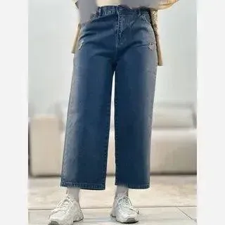 شلوار جین زنانه مدل فول وایدلگ پشت کش قد 85