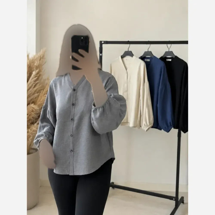 شومیز کراپ آستین پفی زنانه جنس صوفیا فری سایز