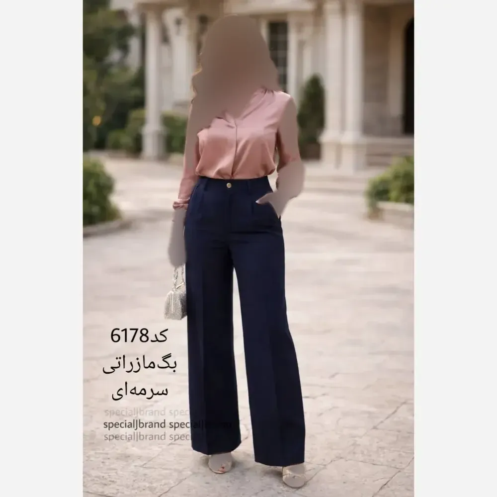 شلوار بگ زنانه پارچه مازراتی پشت کمر کش قد 105