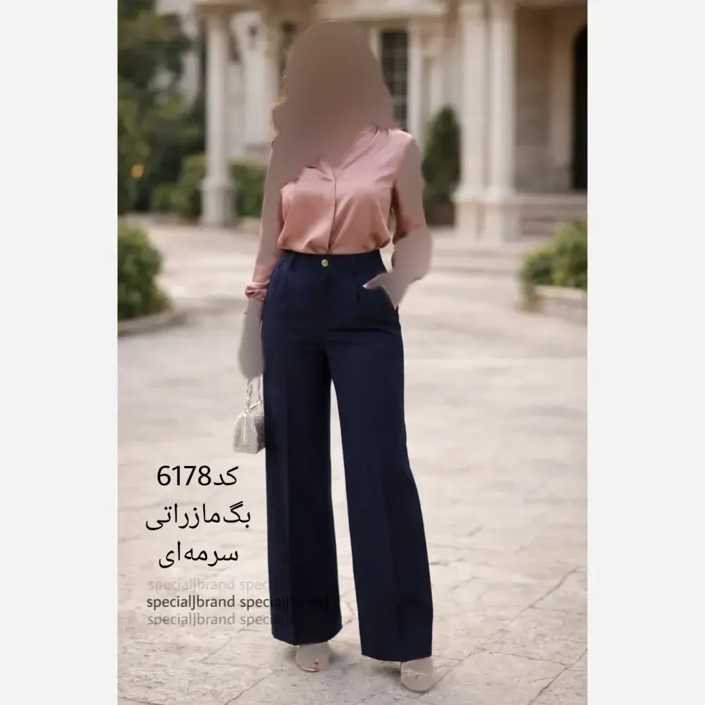 شلوار بگ زنانه پارچه مازراتی پشت کمر کش قد 105