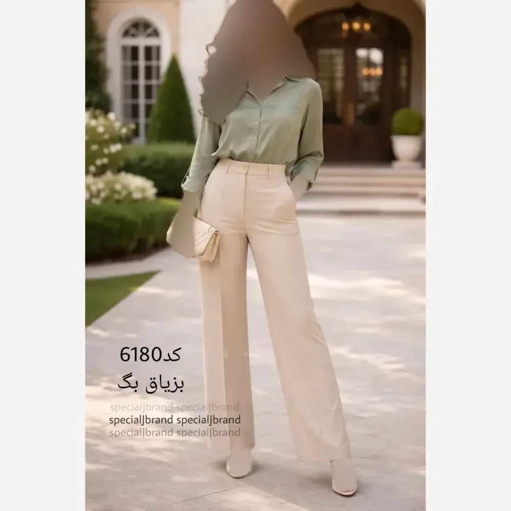 شلوار بگ زنانه پارچه بزیاق کمر کش دار با جیب قد 105