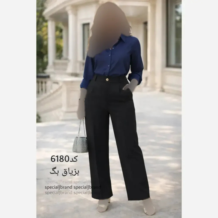 شلوار بگ زنانه پارچه بزیاق کمر کش دار با جیب قد 105