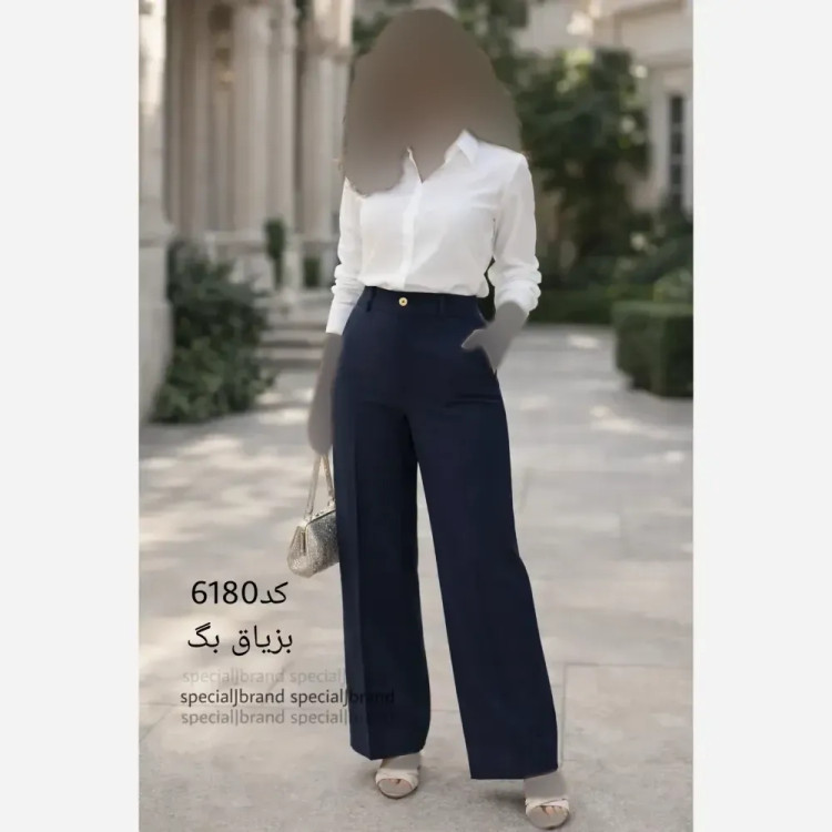 شلوار بگ زنانه پارچه بزیاق کمر کش دار با جیب قد 105